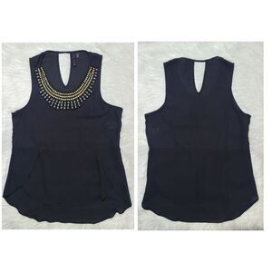 Beaded Sleeveless Black Racerback Blouse, SMALL